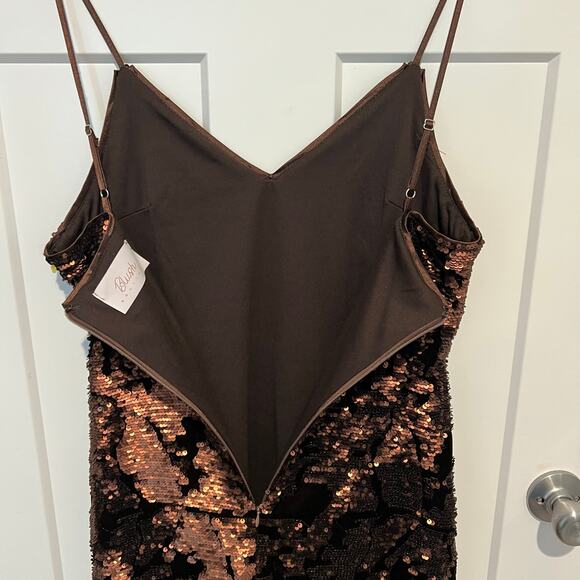 Blush Boutique Velvet Sequin  Strappy Sheath Dress Brown Bronze Size Large Party - Picture 5 of 14